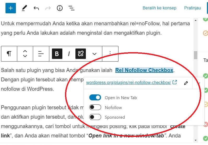 Cara membuat link nofollow di WordPress secara manual