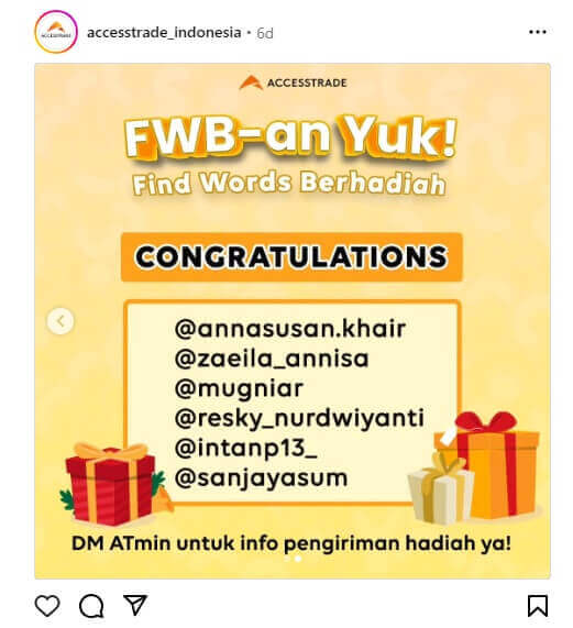 Pemenang Giveaway Find Words Berhadiah bulan Desember 2023